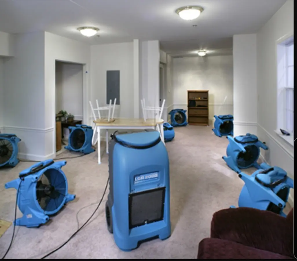 Air movers and dehumidifier setup for Water Damage Restoration in San Diego