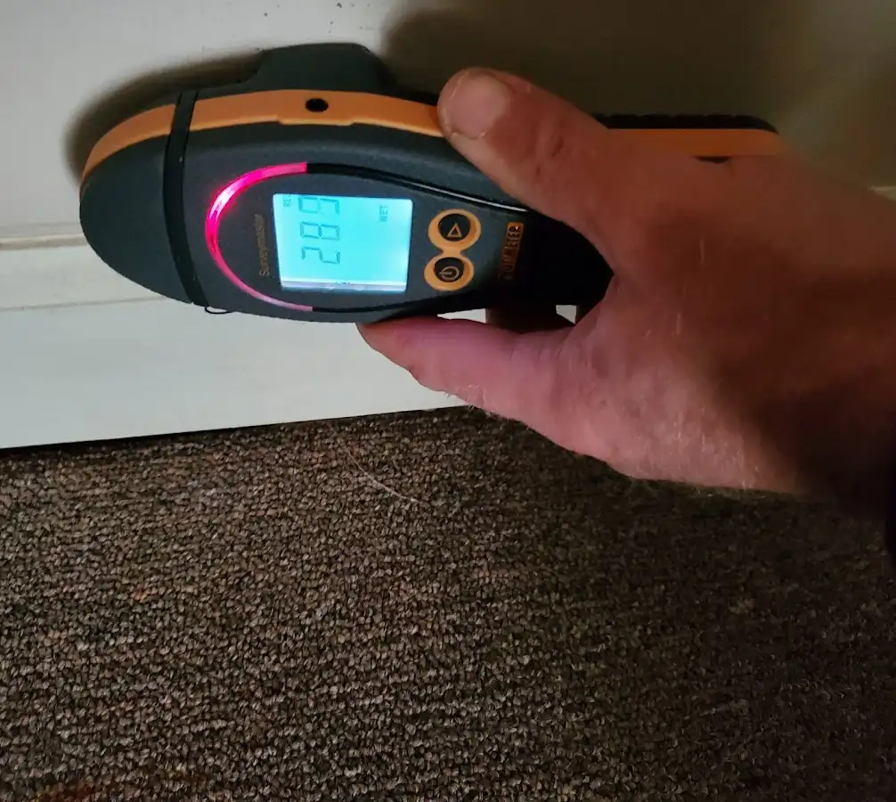 Moisture detection at baseboard during Storm Damage Restoration in San Diego